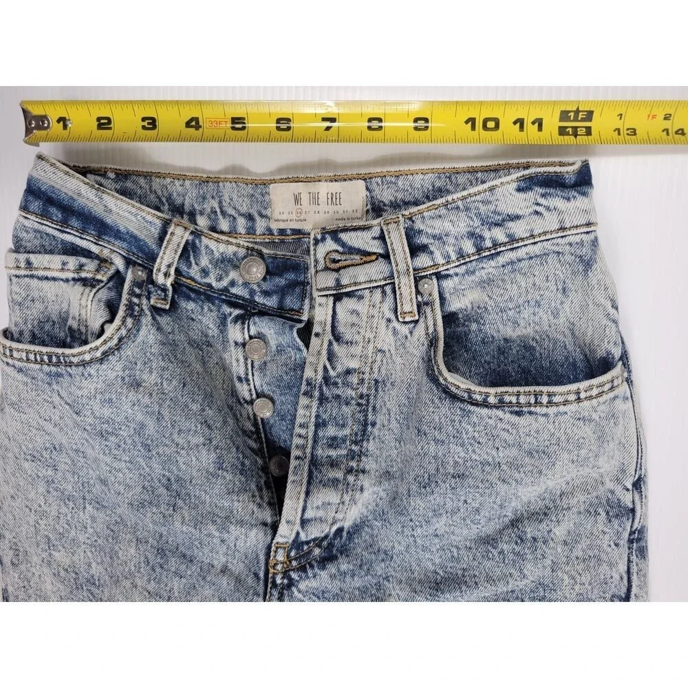 We The Free People Stella Jeans Women 26 Blue AcidWash Skinny Button Fly Raw Hem